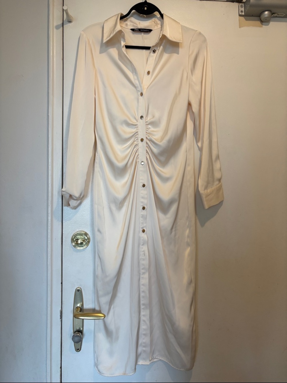 Zara Cream Ruched Front Shirt Dress -
